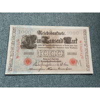 Германия Имперская банкнота 1000 марок серия M 7382532G. Берлин 21.04.1910 год / Две красные печати. Защитные волокна голубые