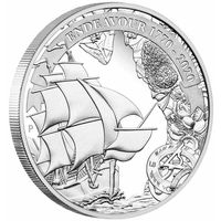 Австралия 1 доллар 2020г. "Корабль Endeavour". Proof. Монета в капсуле; подарочном футляре; номерной сертификат; коробка. СЕРЕБРО 31,107гр.(1 oz).