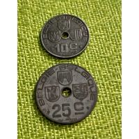 Бельгия лот из 2-х монет 10 1946 г и 25 сантимов 1943 г