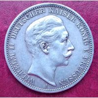 Серебро 0900! Германская империя 3 марки, А 1908-1913