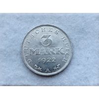 Werty71 Германия 3 марки 1922 А Блеск