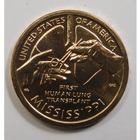 США 1 доллар 2023 Американские инновации  Первая пересадка легких человеку Миссисипи Двор D и Р 21-я монета в серии.