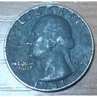 США 1/4 доллара, 1981 Washington Quarter Отметка монетного двора: "P" - Филадельфия (14-17-7)