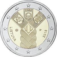 2 евро 2018 Литва 100 лет независимости государств Балтики UNC из ролла