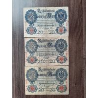 20 марок 1908, 1909, 1910 годрв