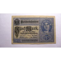 Германия Ro54b . 5 марок 1917 г. ( 8 цифр в номере . Цвет : серо - синий )