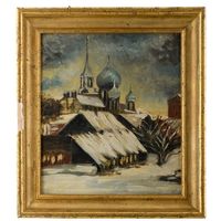 Антикварная картина "Православный храм" Российская империя, конец 19 века