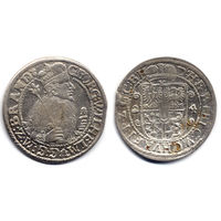 Орт 1624, Пруссия, Георг Вильгельм. Портрет в меховой мантии, BRAND и знак монетного двора в конце легенды на Ав., R1