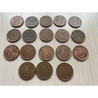 ЮАР, 5 центов 1990 - 2010, 18 монет без повторов одним лотом