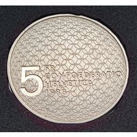 Швейцария 5 франков 1988 год. "Олимпийские игры - голубь и кольца"