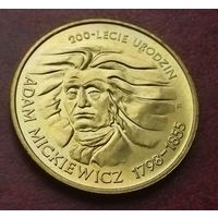 Польша 2 злотых, 1998 200 лет со дня рождения Адама Мицкевича