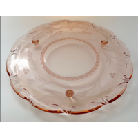 Старинная тортовница поднос цветное розалиновое стекло 31см