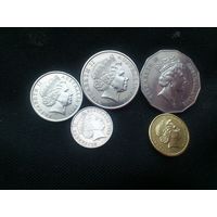 5 монет АВСТРАЛИЯ, 2 доллара 1999 , 50 центов 1998 Elizabeth II *Discovery of Bass Strait*,20 центов 2000,10 центов 1999, 5 центов 1999