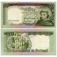 Португалия. 20 эскудо (образца 1964 года, P167b, подпись 2, aUNC)