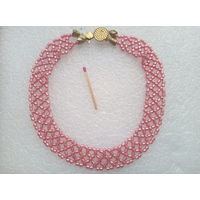 Колье, ожерелье, чокер из ЧССР. розовый бисер