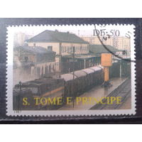 Сан-Томе и Принсипе 1987 Вокзал, поезд, марка из блока Михель-5,0 евро гаш