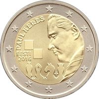 2 евро Эстония 2016  Пауль Керес UNC из ролла