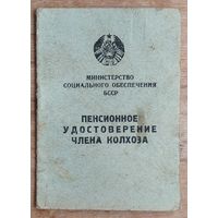 Пенсионное удостоверение члена колхоза. Солигорский район. 1965 г.