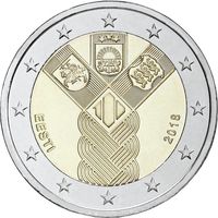2 евро Эстония 2018 100-летие независимости прибалтийских государств UNC из ролла