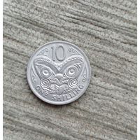 Werty71 Новая Зеландия 10 центов 1 шиллинг 1969 Маска Маори (koruru) Бабочка