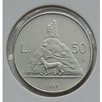Сан-Марино 50 лир 1987 г. 15 лет возобновлению чеканке монет. В холдере