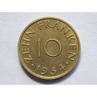 Саар 10 франков 1954г.