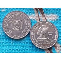 Бурунди 5 франков 2014 года. UNC. Орел. Герб Бурунди.