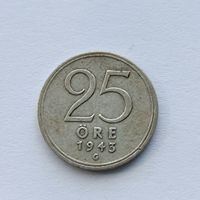 25 эре 1943 года Швеция. Серебро 400. Монета не чищена. 11