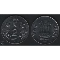 Индия km395 2 рупии 2011 год (нов.тип)символ рупии (точка) Ноида