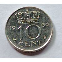 Нидерланды. 10 центов 1969 года.