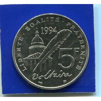 Франция 5 франков 1994 , 300 лет со дня рождения Вольтера