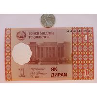 Werty71 Таджикистан 1 дирам 1999 UNC Банкнота