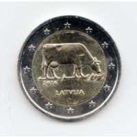 Латвия. Монета номиналом 2 евро 2016 года (Корова)