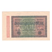 Германия 20000 марок 1923 года. Водяной знак G и D в звездах. Состояние UNC!