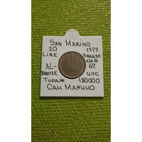 Сан-Марино 20 лир 1977 г ( тир 180 тыс ) в холдере