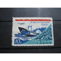 Транспорт, корабли, флот самолеты фауна рыба Корея марка 1974