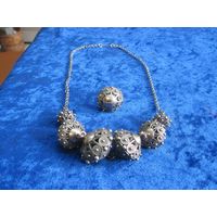Комплект мельхиоровый "Минарет"(ожерелье и кольцо) с филигранью ручной работы 70-х годов.