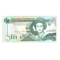 Восточные Карибы 5 долларов 1993 года. Тип Р 26a. Буква A (Антигуа и Барбуда). Состояние UNC!