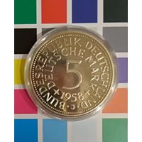 Германия 5 марок 1958J Ag 0.999; Музейная КОПИЯ  РЕСТРАЙК 2006