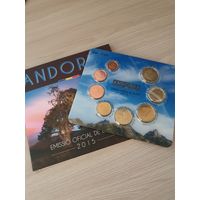 Андорра 2015 год. 1, 2, 5, 10, 20, 50 евроцентов, 1, 2 евро. Официальный набор монет в буклете.
