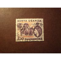 Британская колония Кения , Уганда, Танганьика 1954 г.Елизавета II и слоны.Номинал 1 шиллинг 30 центов./17а/