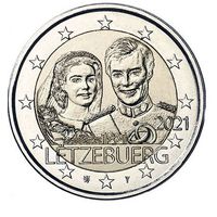 2 Евро Люксембург 2021  40 лет свадьбы Великого герцога Анри и Марии. Рельеф UNC из ролла