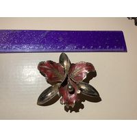 Брошь Орхидея крупная эмаль Германия винтаж Редкая