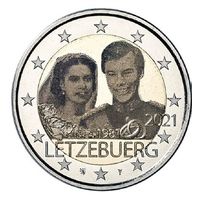 2 Евро Люксембург 2021  40 лет свадьбы Великого герцога Анри и Марии. Фото UNC из ролла