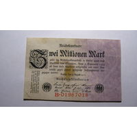 Германия Ro102a . 2 миллиона марок 1923 г. (8 цифр в номере. Серия перед номером - 1 буква )
