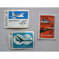 Спичечные этикетки Аэрофлот 3 штуки 1962, 1968 Борисов