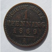Пруссия 1 пфенниг 1869 А .4-113