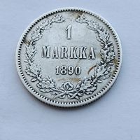 1 марка 1890 года. Серебро 868. Монета не чищена. 56