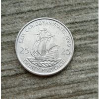 Werty71 Карибские острова 25 центов 1999 Елизавета 2 Корабль Карибы