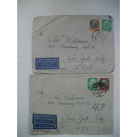 2 конверта авиапочты из оккупированной, фашистской Германией, Австрии (немецкие марки) в США отличные штемпеля